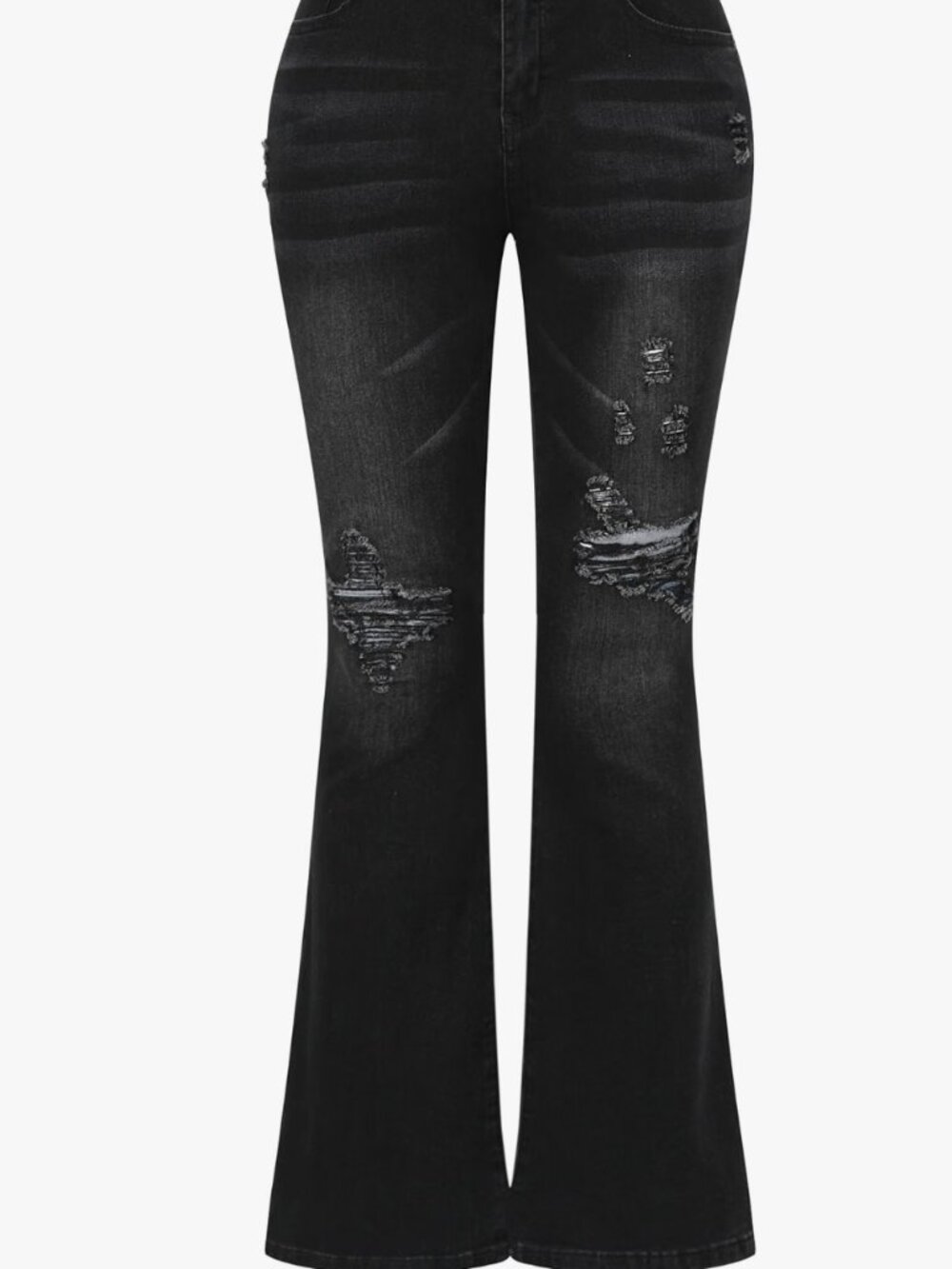 THUNDER STAR Women’s Size 8 Black Distressed Flare Bell Bottom Jeans.  (G)